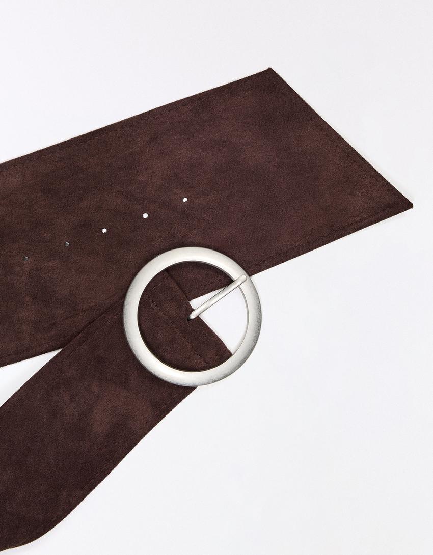 Kaiš od imitacije brušene kože-Braon