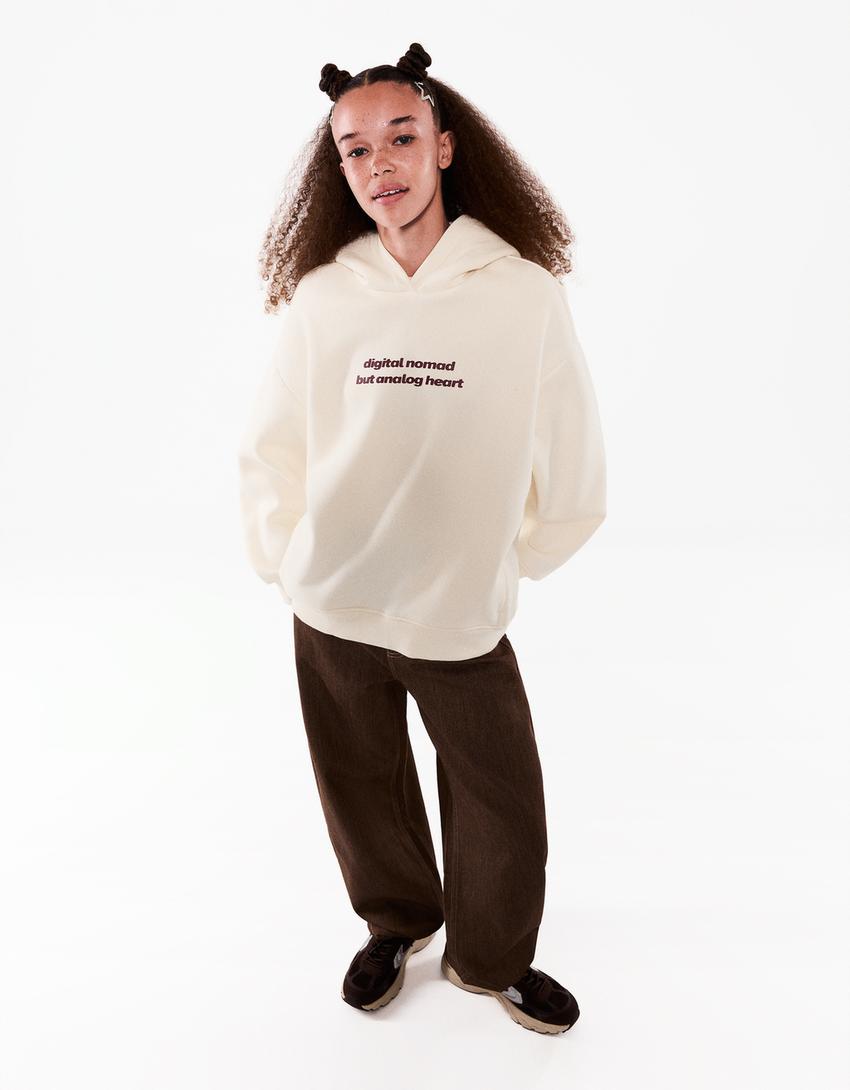 Sweatshirt com capuz e padrão-Cru