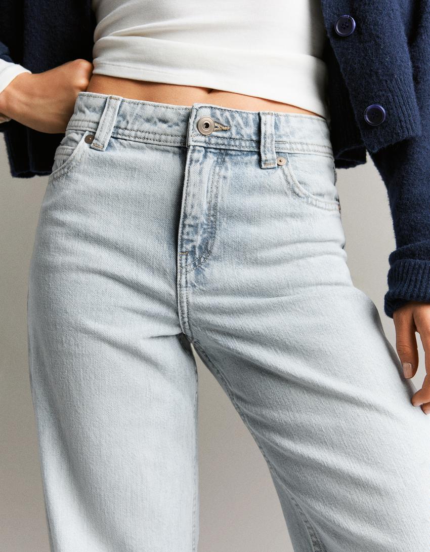 Jeans baggy fit cintura média-Azul lavado