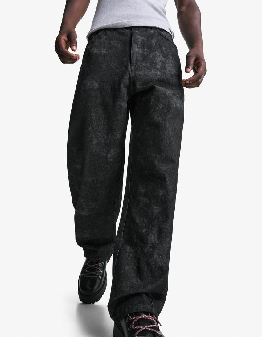 Super baggy printed pants-Black-2