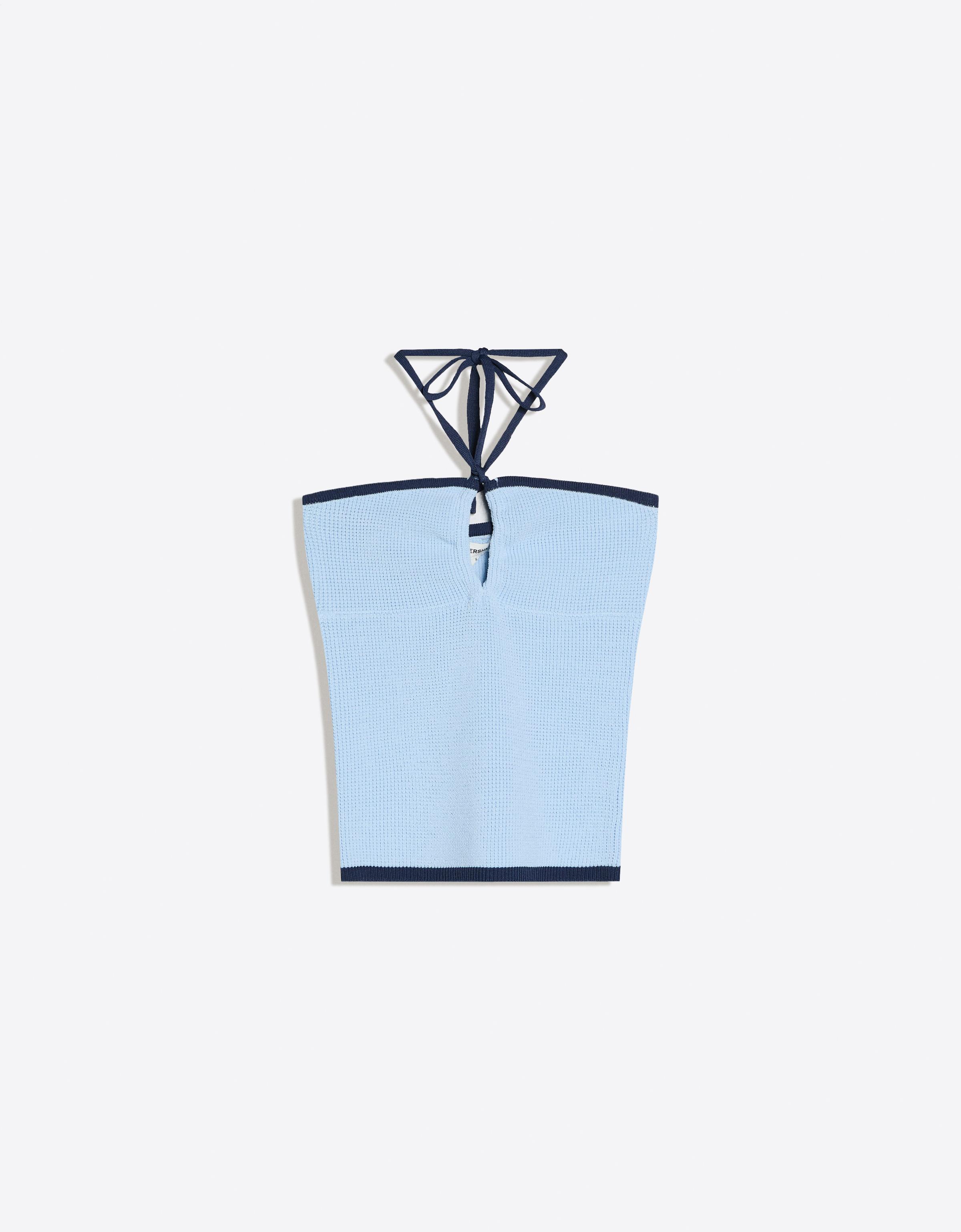 Contrast bandeau knit top — Light blue