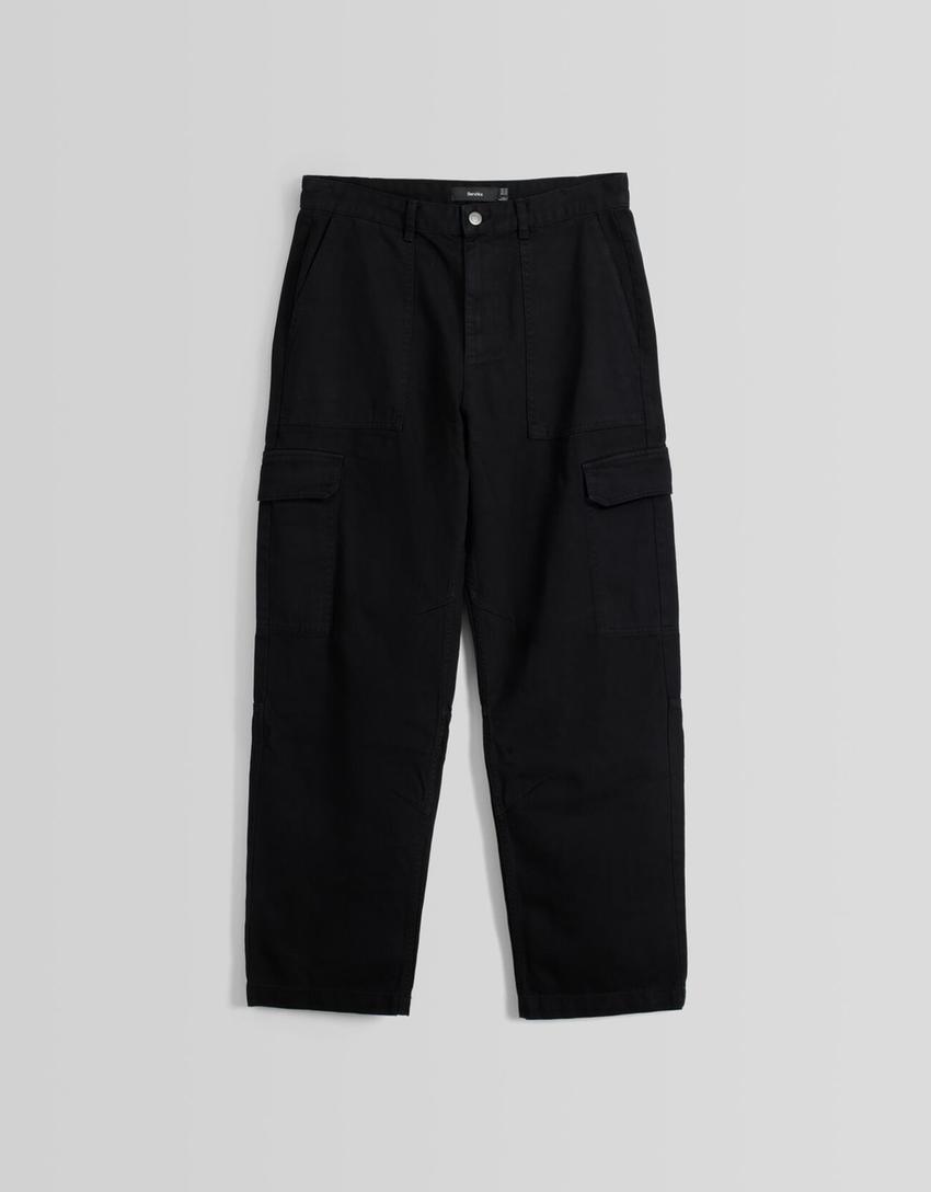 Calças cargo algodão-Preto-4