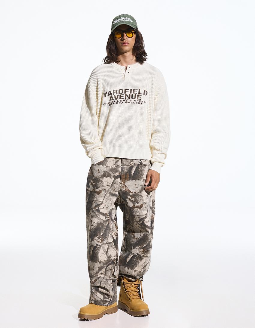 Pantalon super baggy fit imprimé-Marron