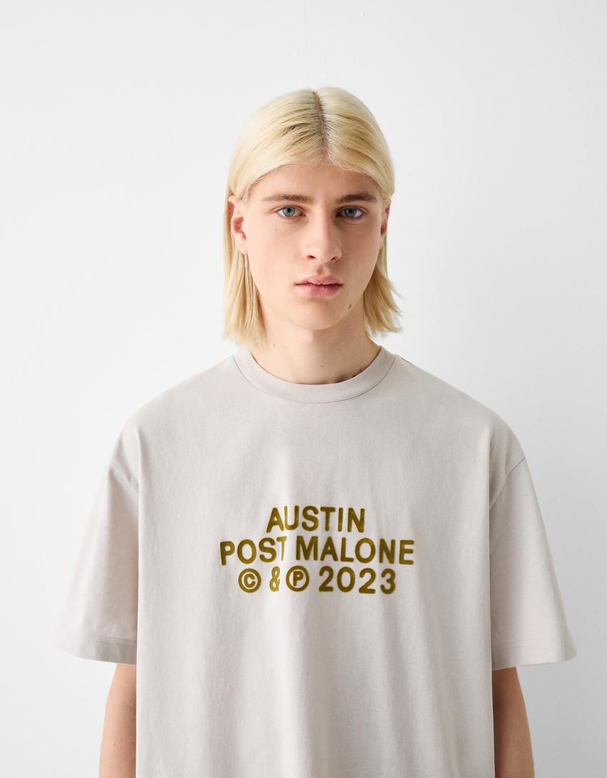 T-shirt Post Malone manches courtes boxy fit imprimé-Camel-2