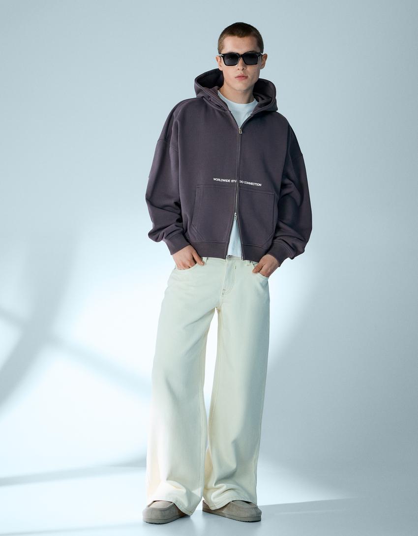 Boxy crop zip sweatshirt-Blue