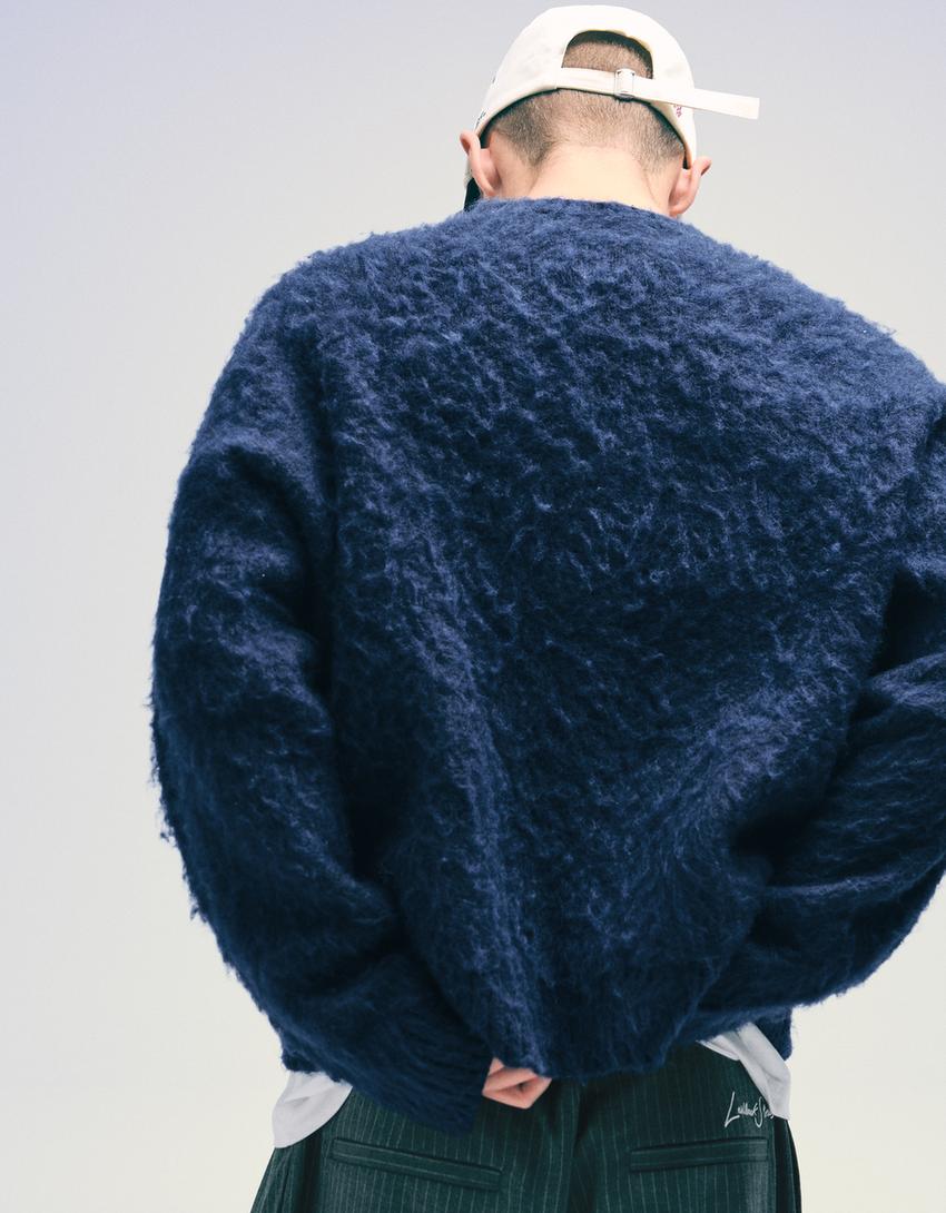 Faux fur sweater-Navy
