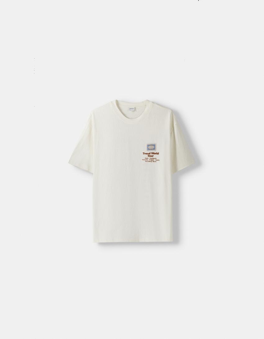 T-shirt manches courtes boxy fit imprimé-Blanc cassé-4