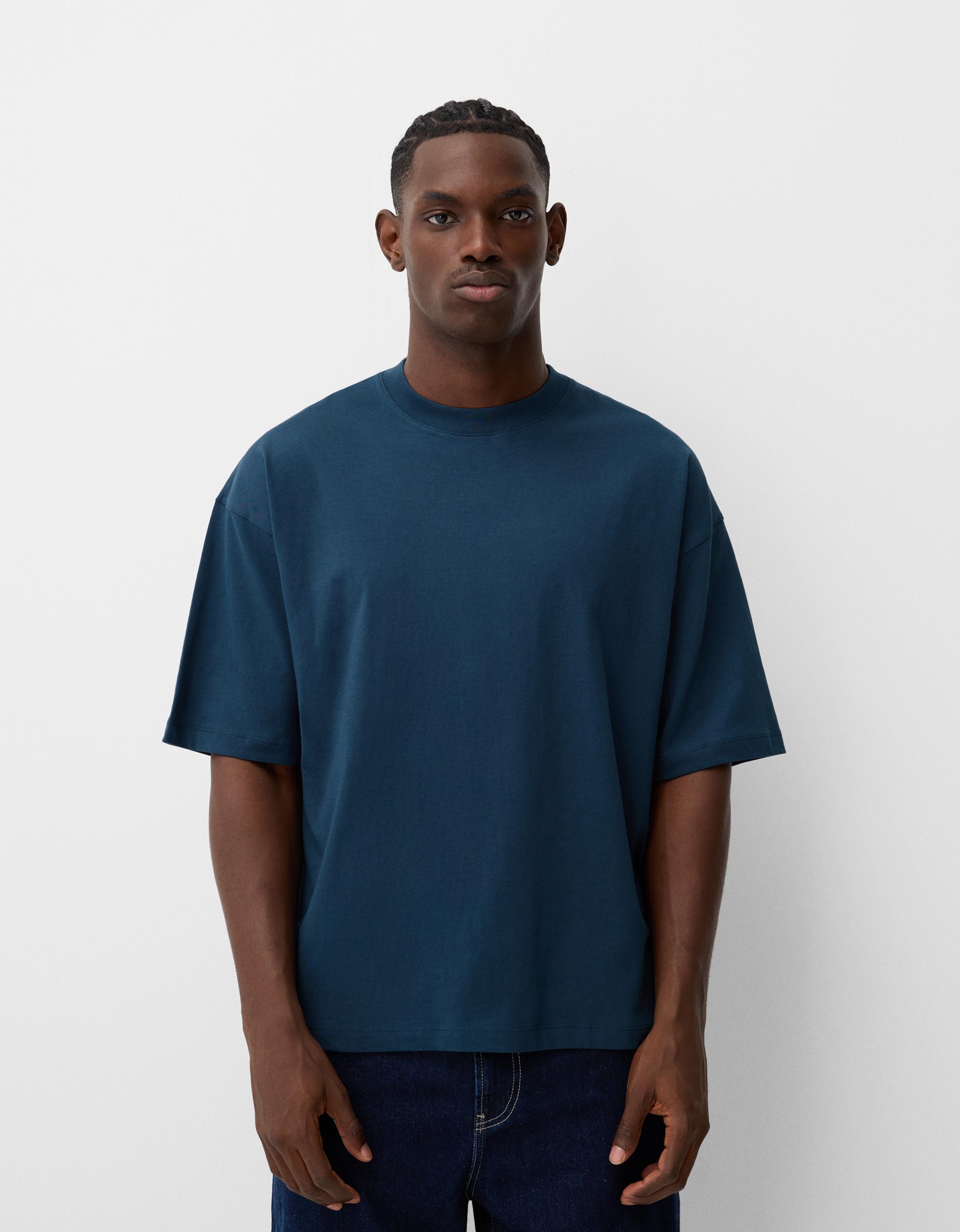 Bershka Kurzärmeliges Oversize-Shirt Herren M Blau