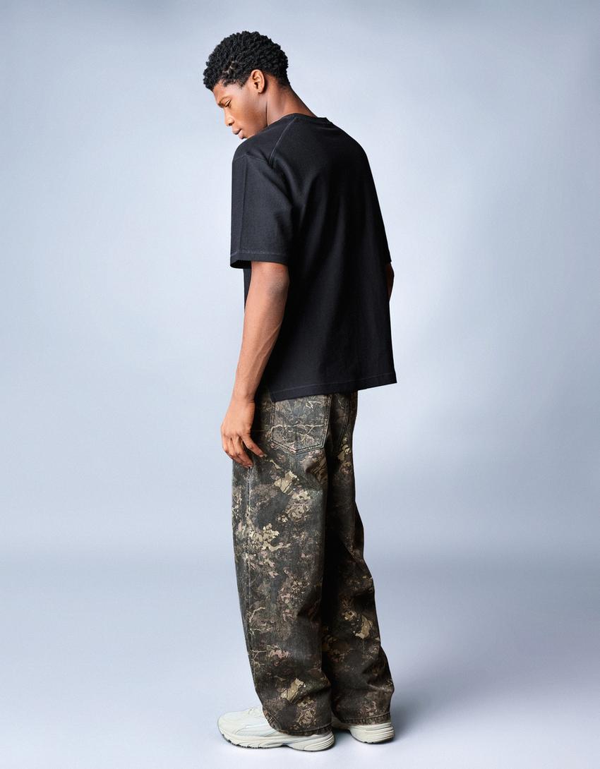 Super baggy printed trousers-Khaki