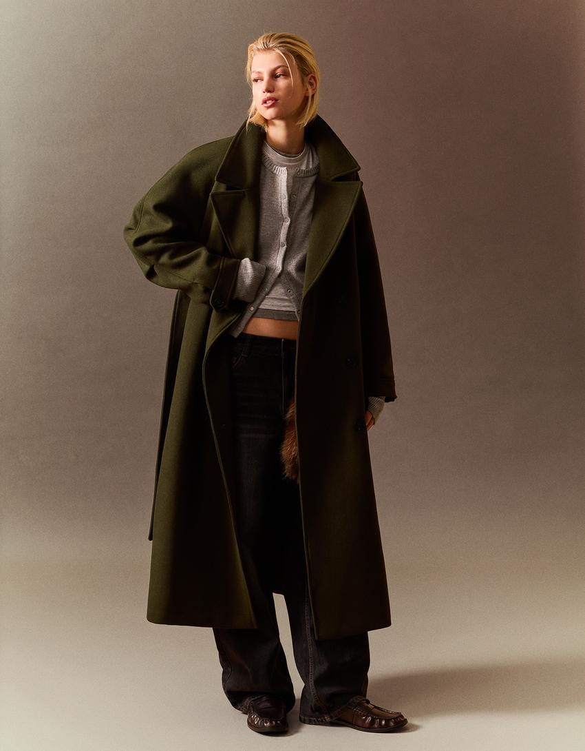 Abrigo con la oversize cinto-Caqui