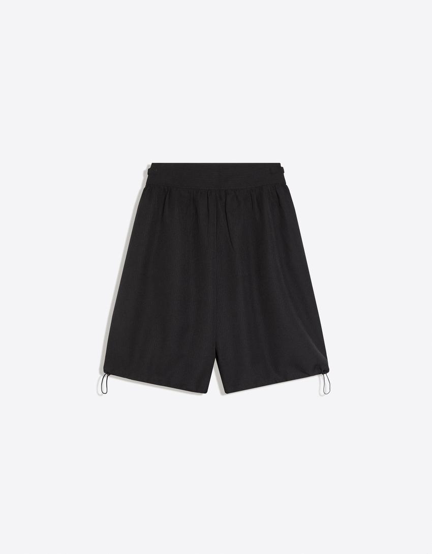 Parachute Bermuda shorts with buckles-Black