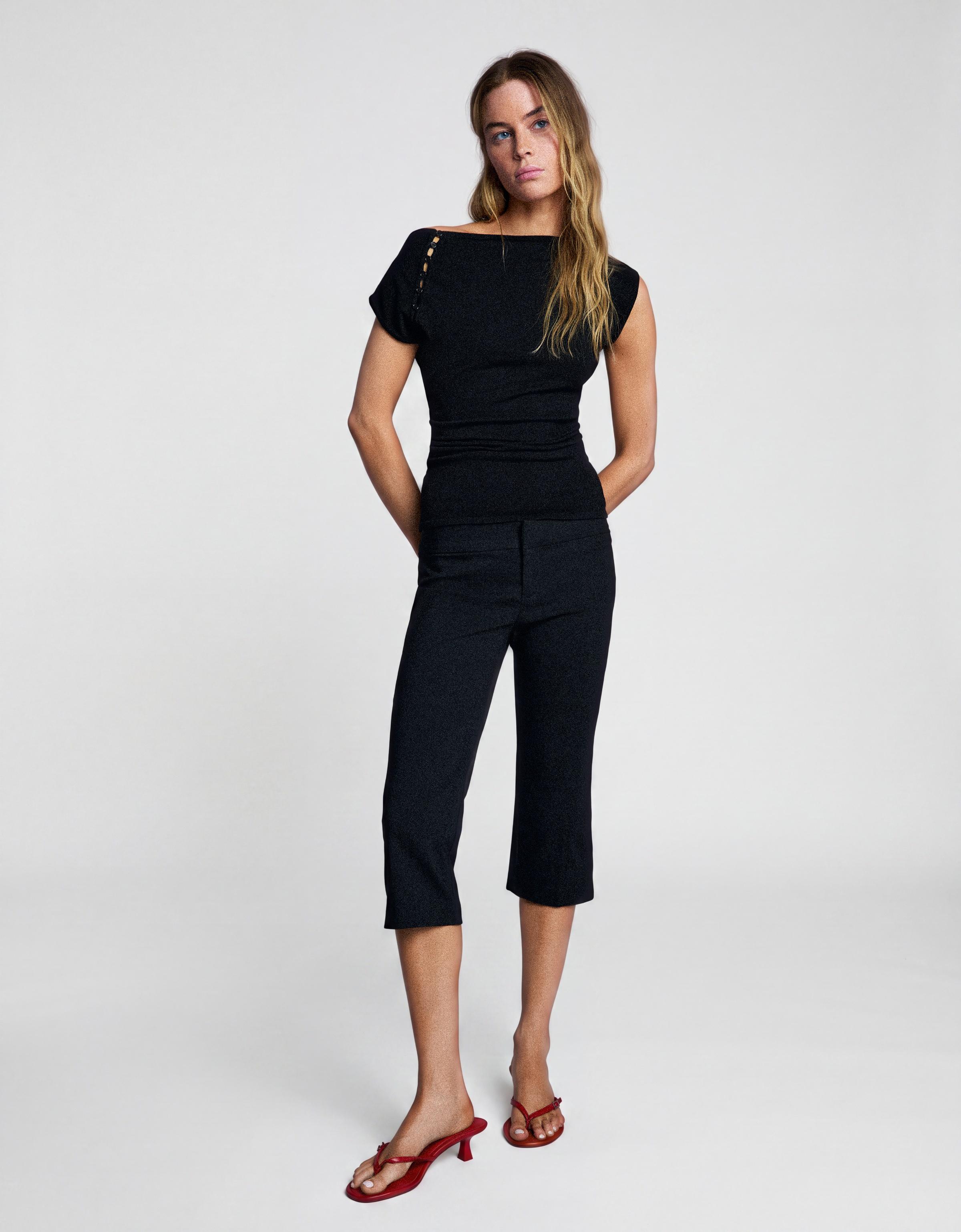 Short sleeve button-up sweater — Black