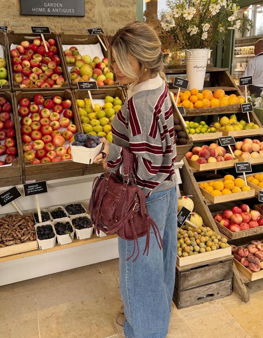 Bolso bowling efecto gastado tiras-Burdeos