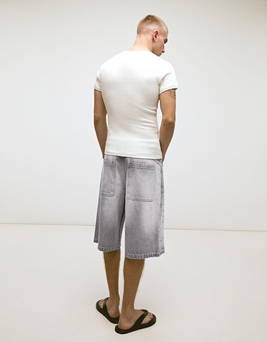 Bermuda baggy fit cloutée-Gris