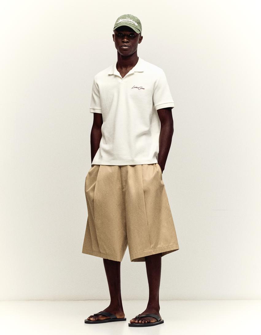 Embroidered short sleeve polo shirt-Off white