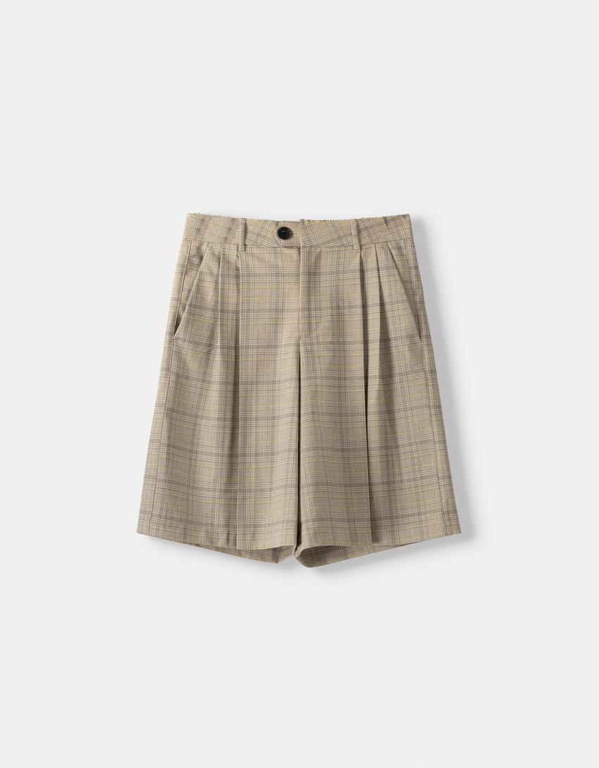 Short tailoring carreaux-Sable-4