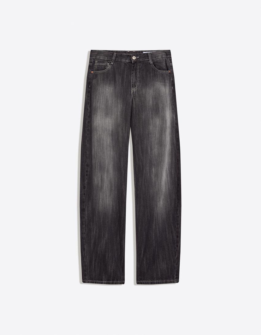 Baggy barrel jeans met lage taille-Grijs
