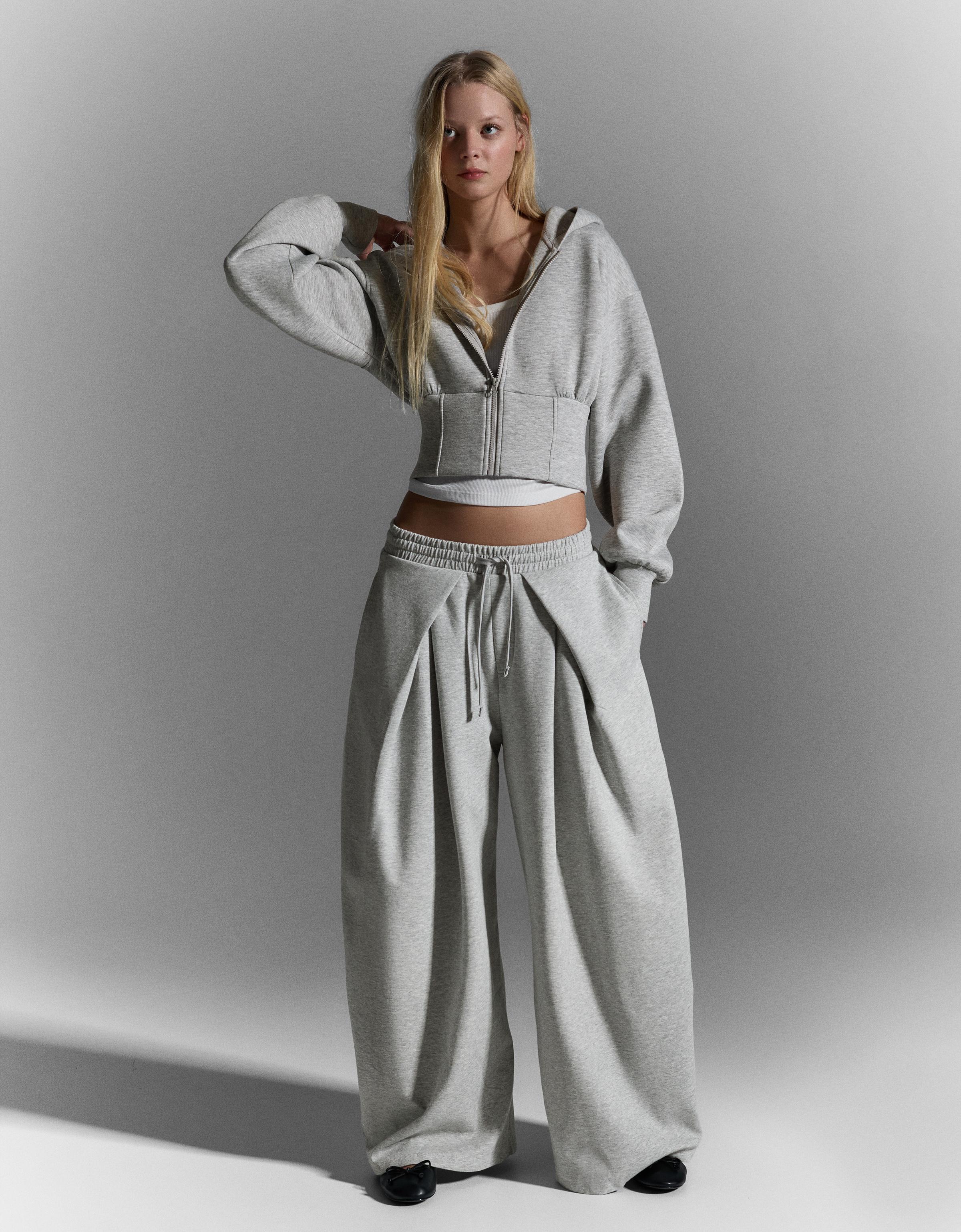 Kapüşonlu fermuarlı yüksek bel sweatshirt - Görsel 11