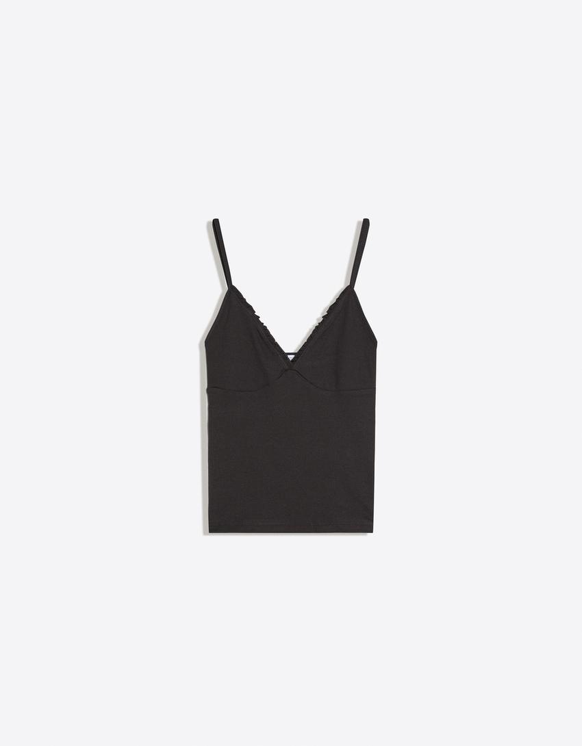 Gathered strappy top-Dark grey
