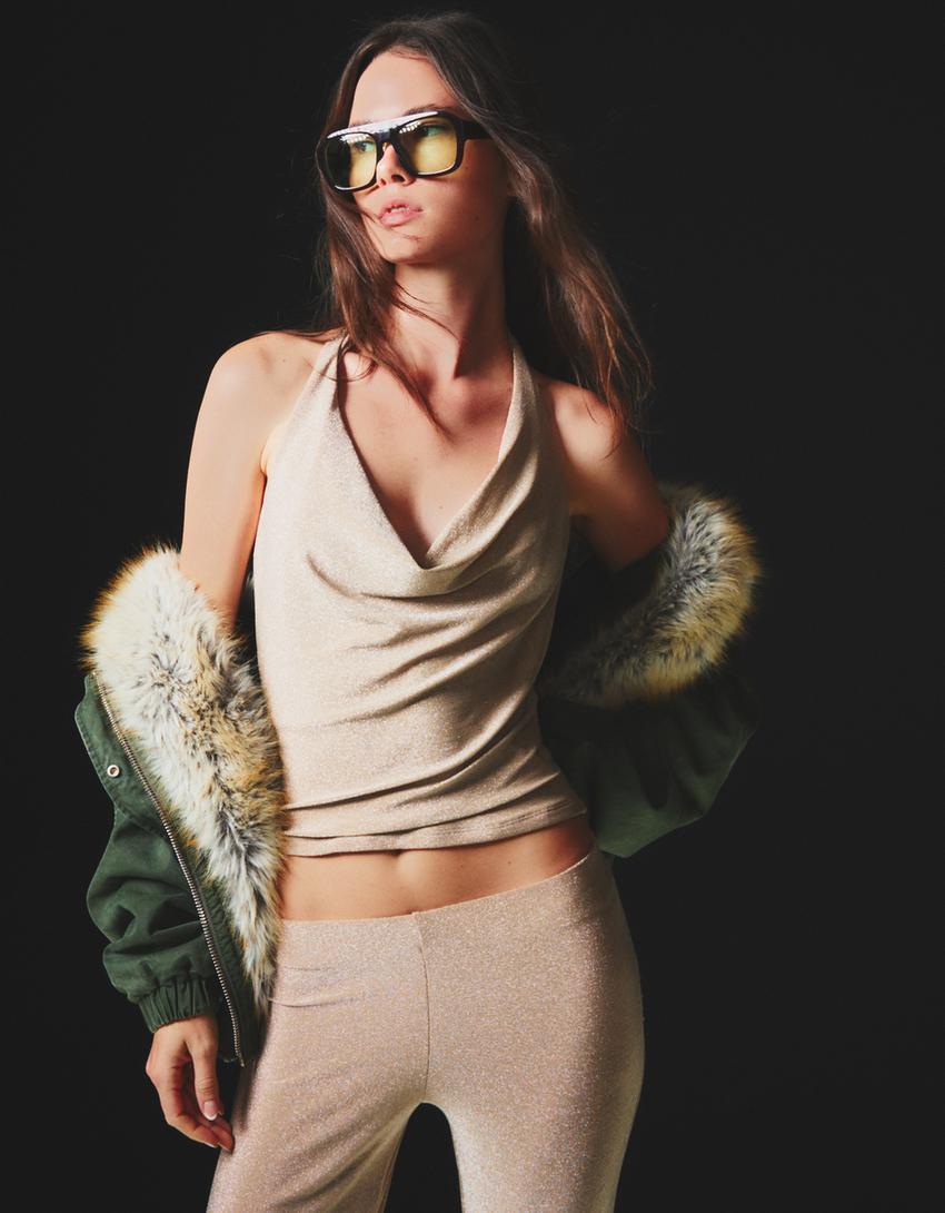 Halter top with cowl neckline-Gold