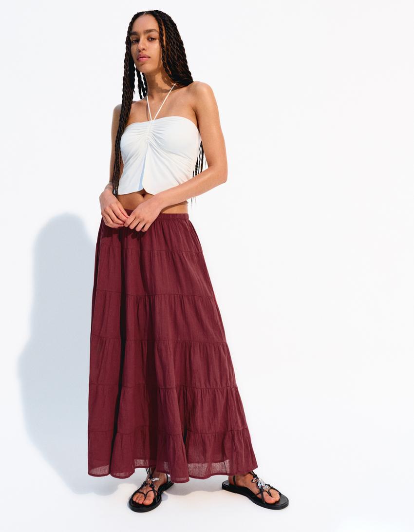 Boho maxi skirt-Maroon-2