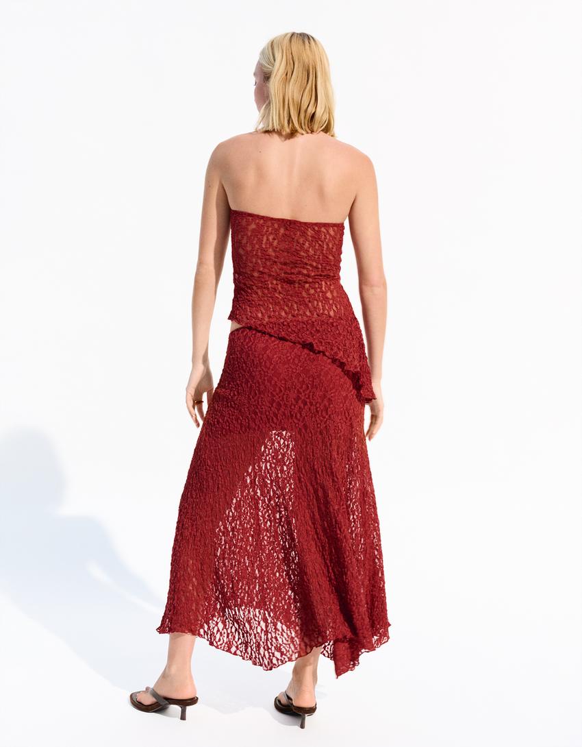 Blonde lace midi skirt-Burgundy