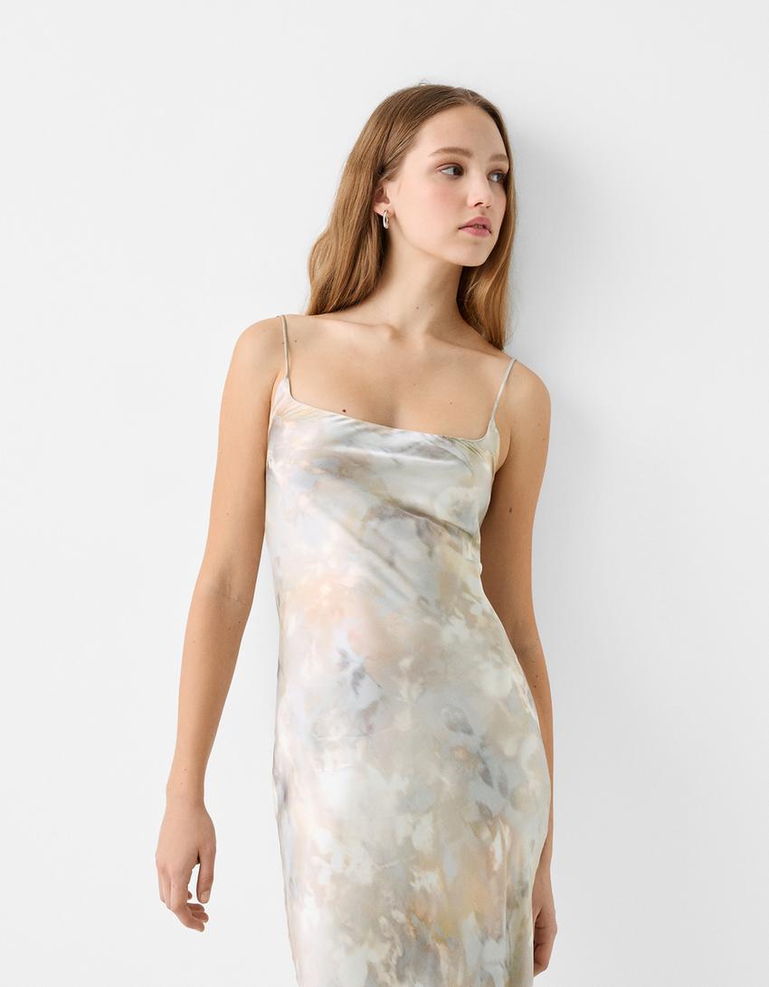 Satin midi dress-Multicolored