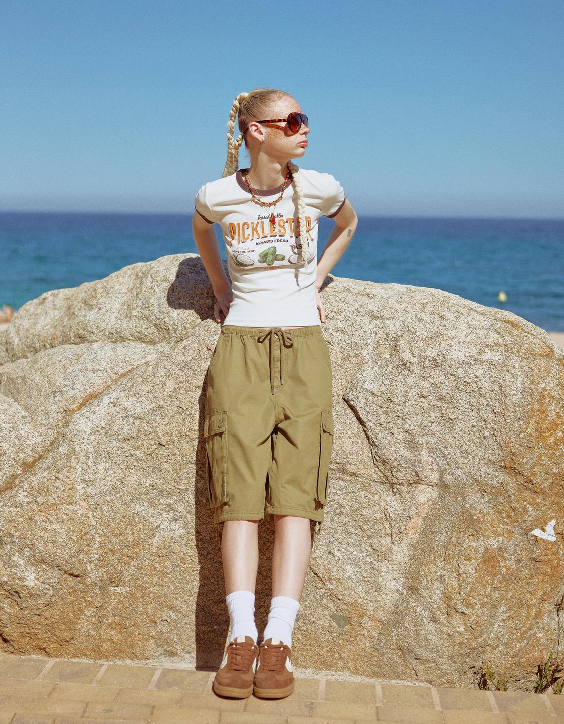Printed ribbed short sleeve T-shirt