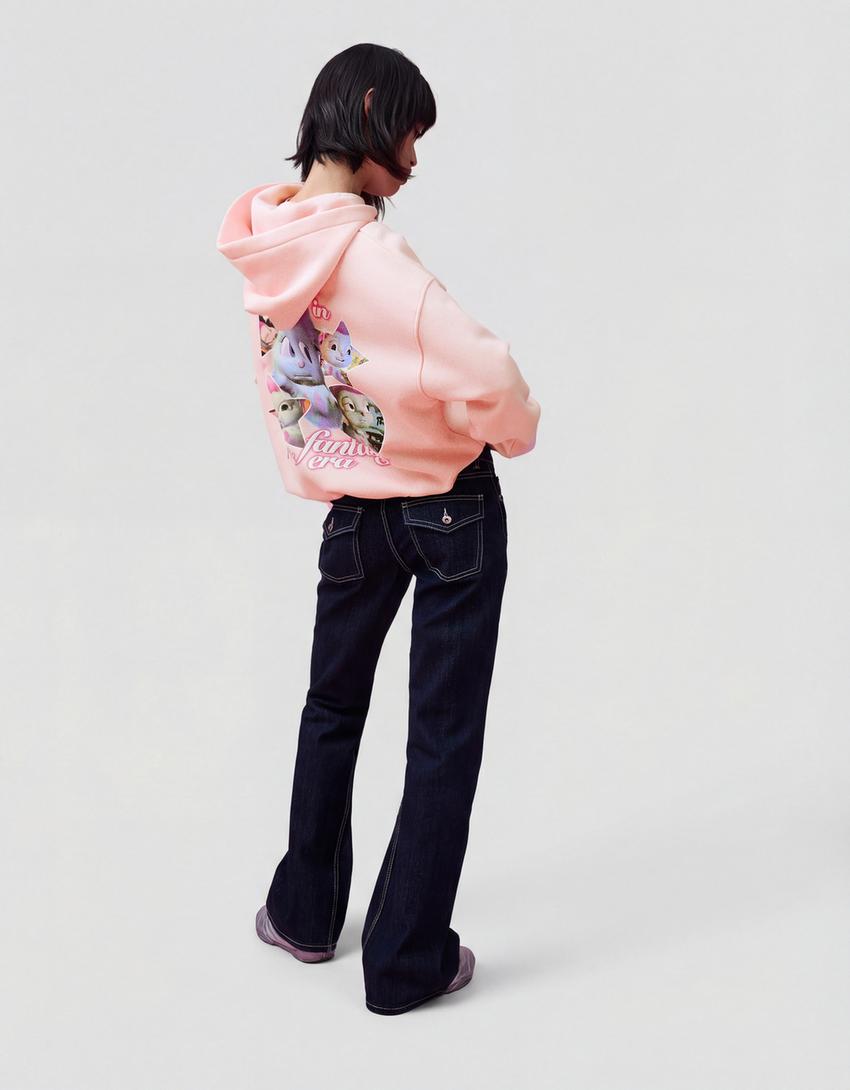 Bibble print hood sweatshirt with hood-Pink