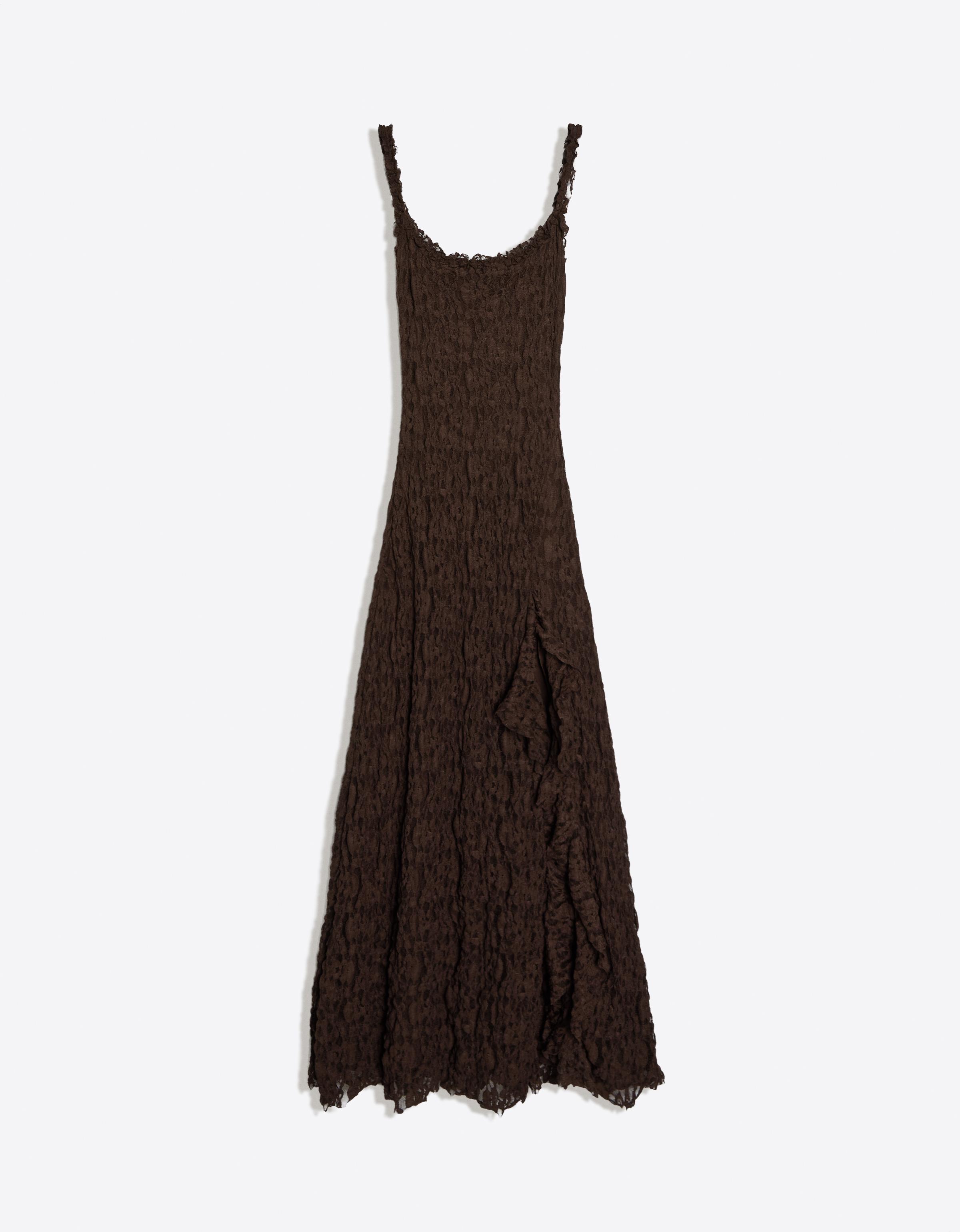 Lace midi dress — Brown
