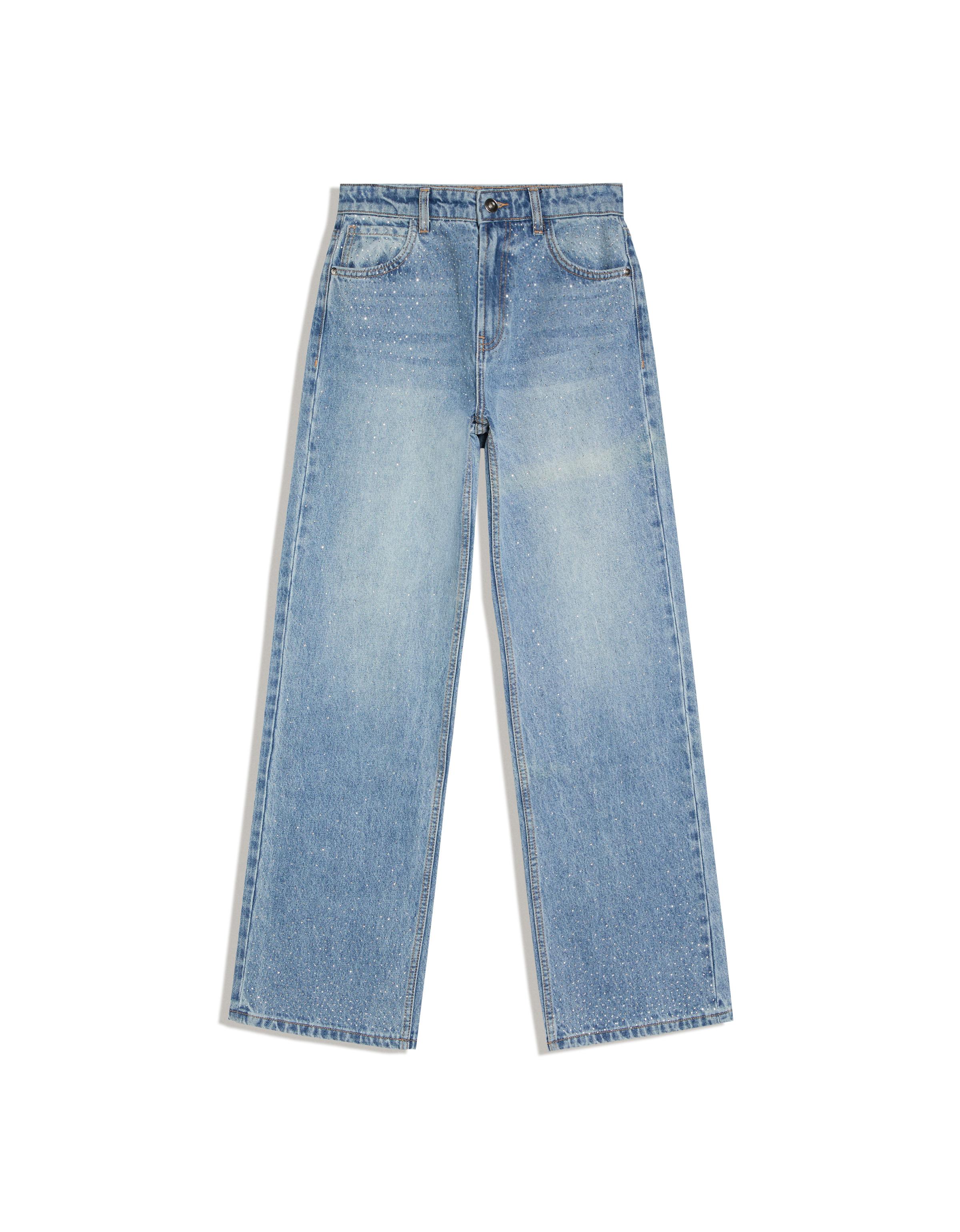 Shimmery straight wide-leg jeans — Light blue