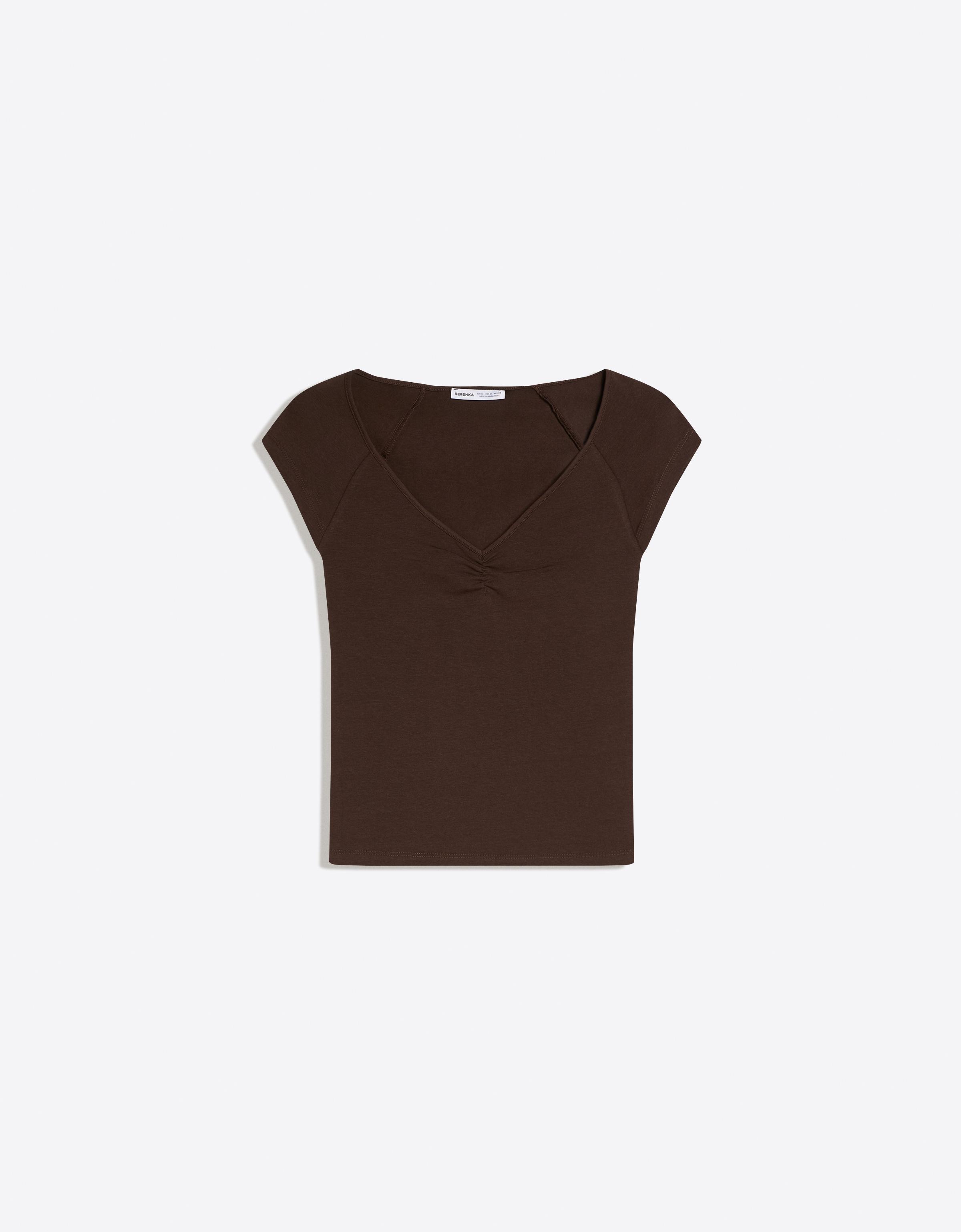 Short sleeve ruched T-shirt — Brown