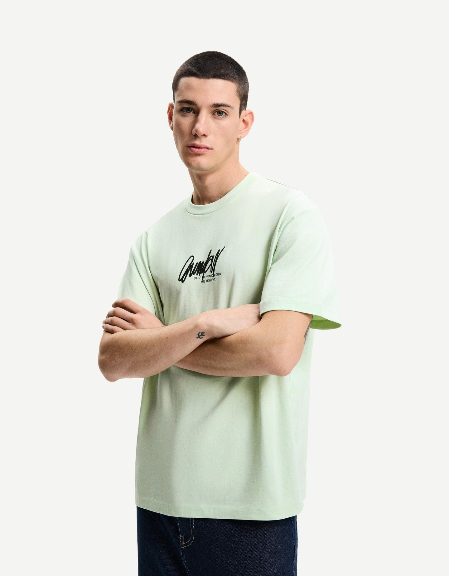Bershka Camiseta Manga Corta Print Hombre Xs Verde