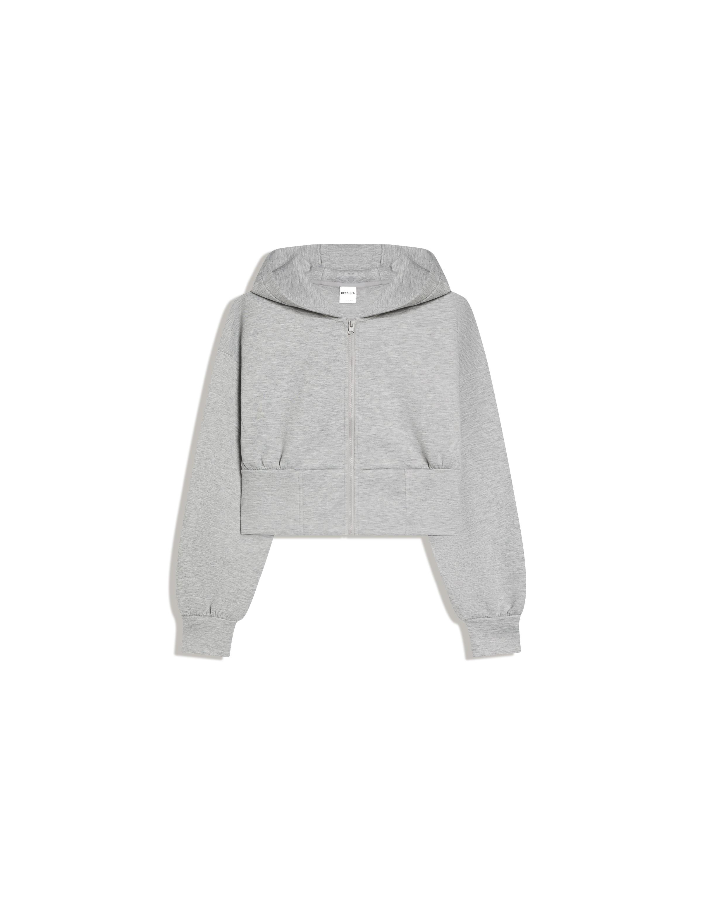 Kapüşonlu fermuarlı yüksek bel sweatshirt - Görsel 5