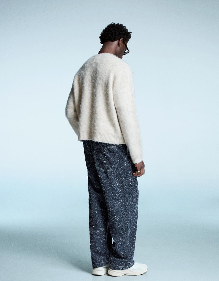 Embroidered baggy jeans-Navy