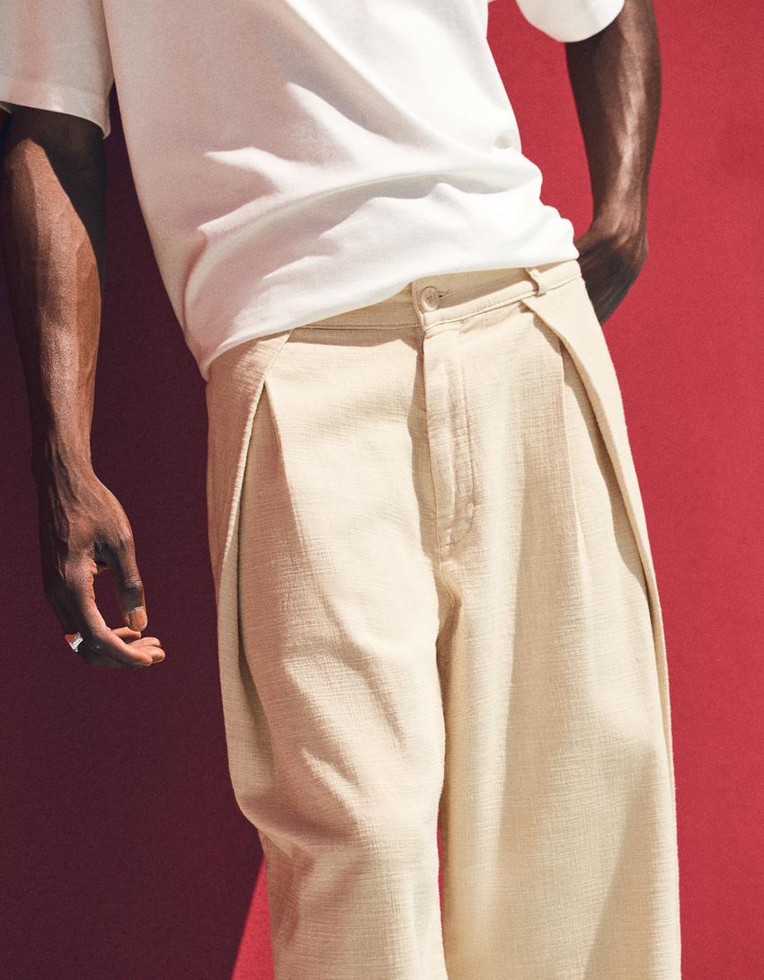 Pleated barrel trousers-Sand