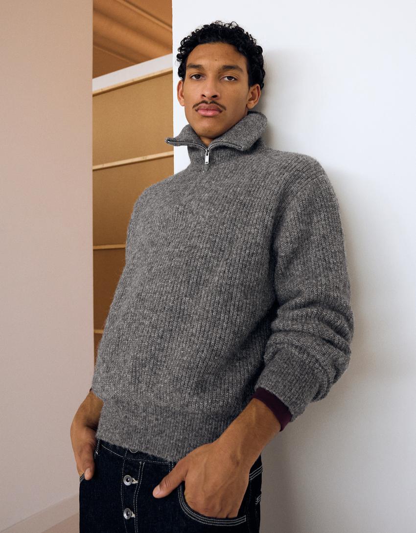 Jersey cuello cremallera-Gris