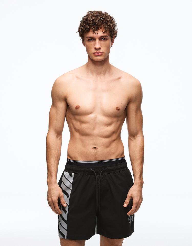 Boxy fit çift bel baskılı mayo