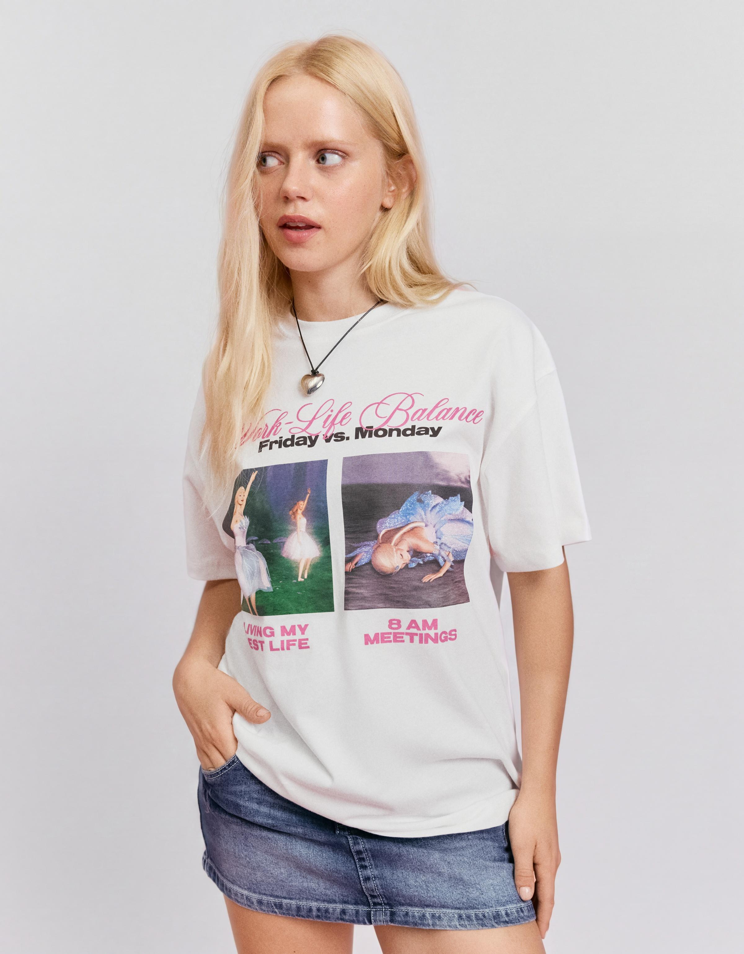 Oversize short sleeve BARBIE print T-shirt — Cream