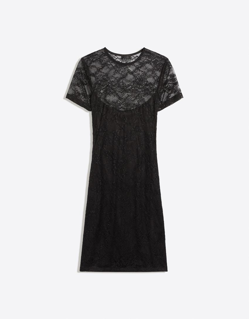 Vestito mini in pizzo-Nero