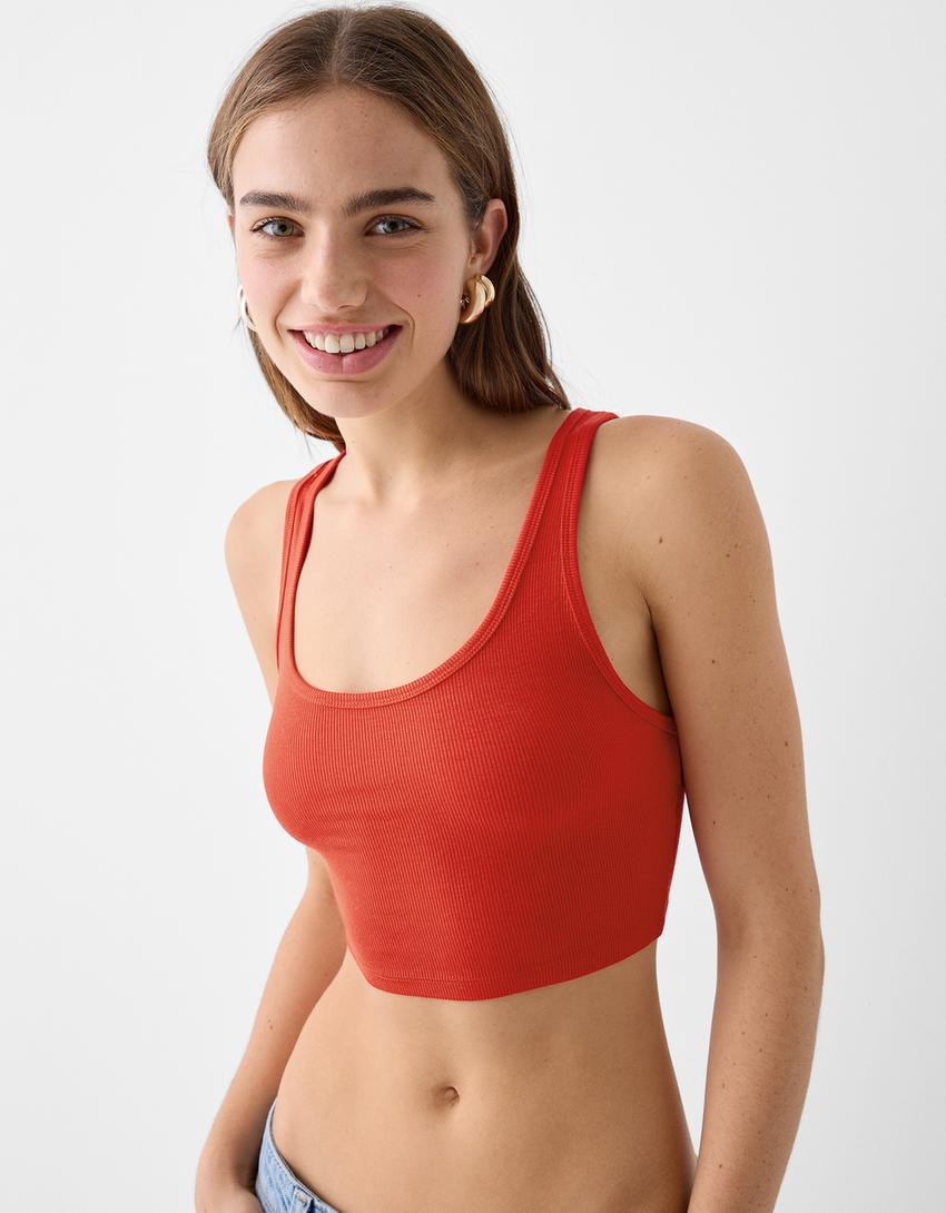 Strappy crop top-Red-2