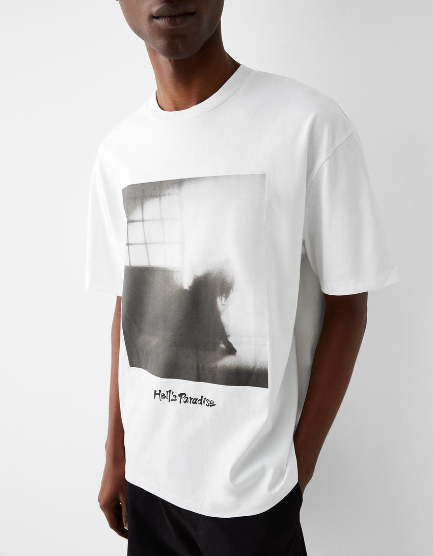 T-shirt manga curta boxy estampado-Branco-2