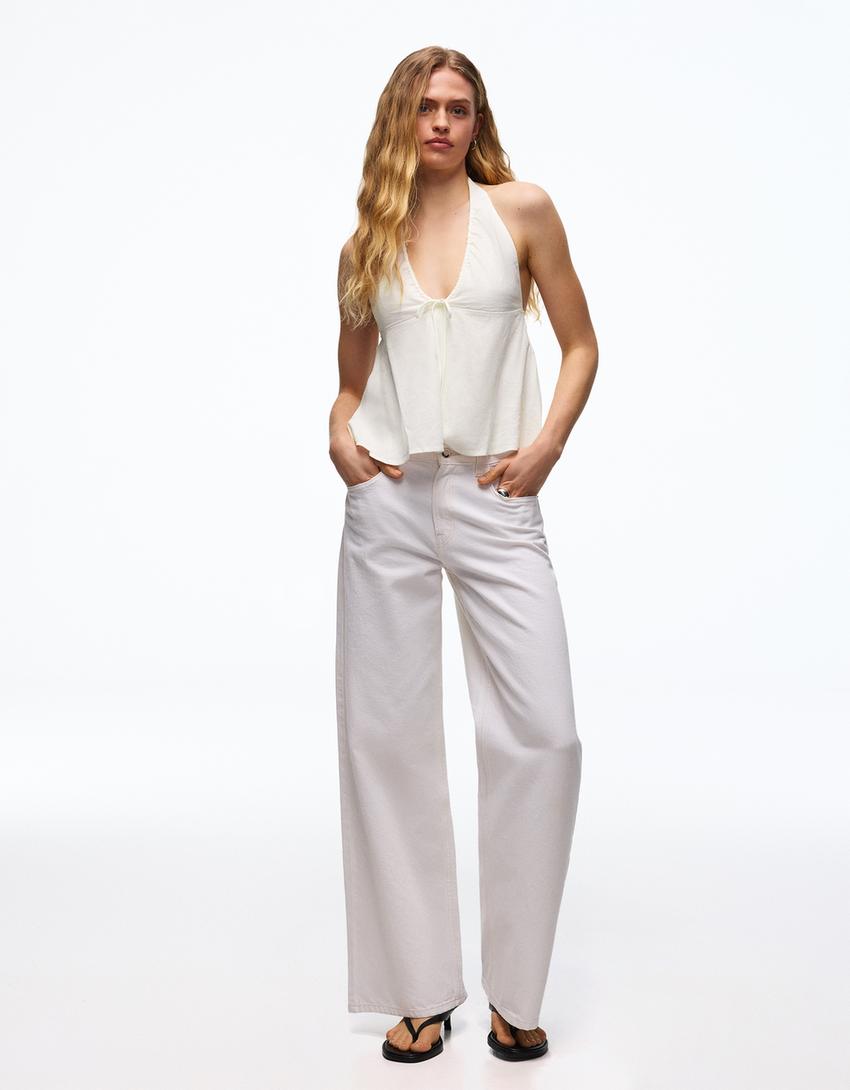 Linen blend halter waistcoat-Off white