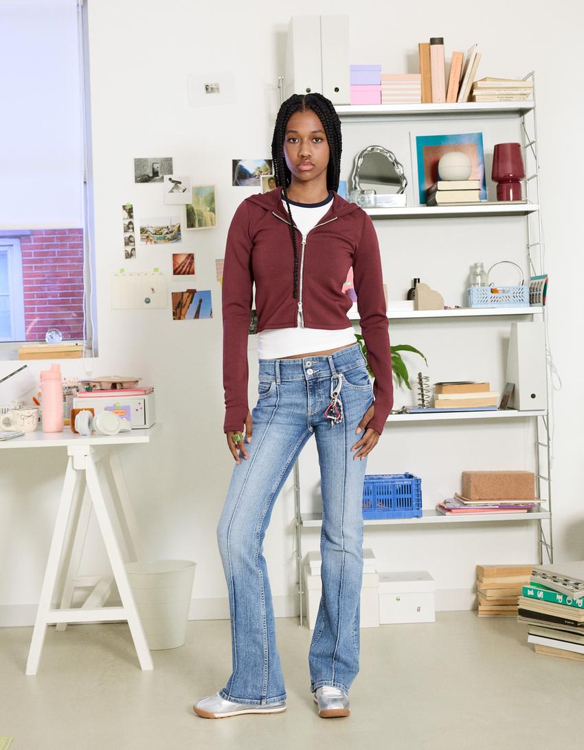 Sweat zippé à capuche en modal doux-Bordeaux