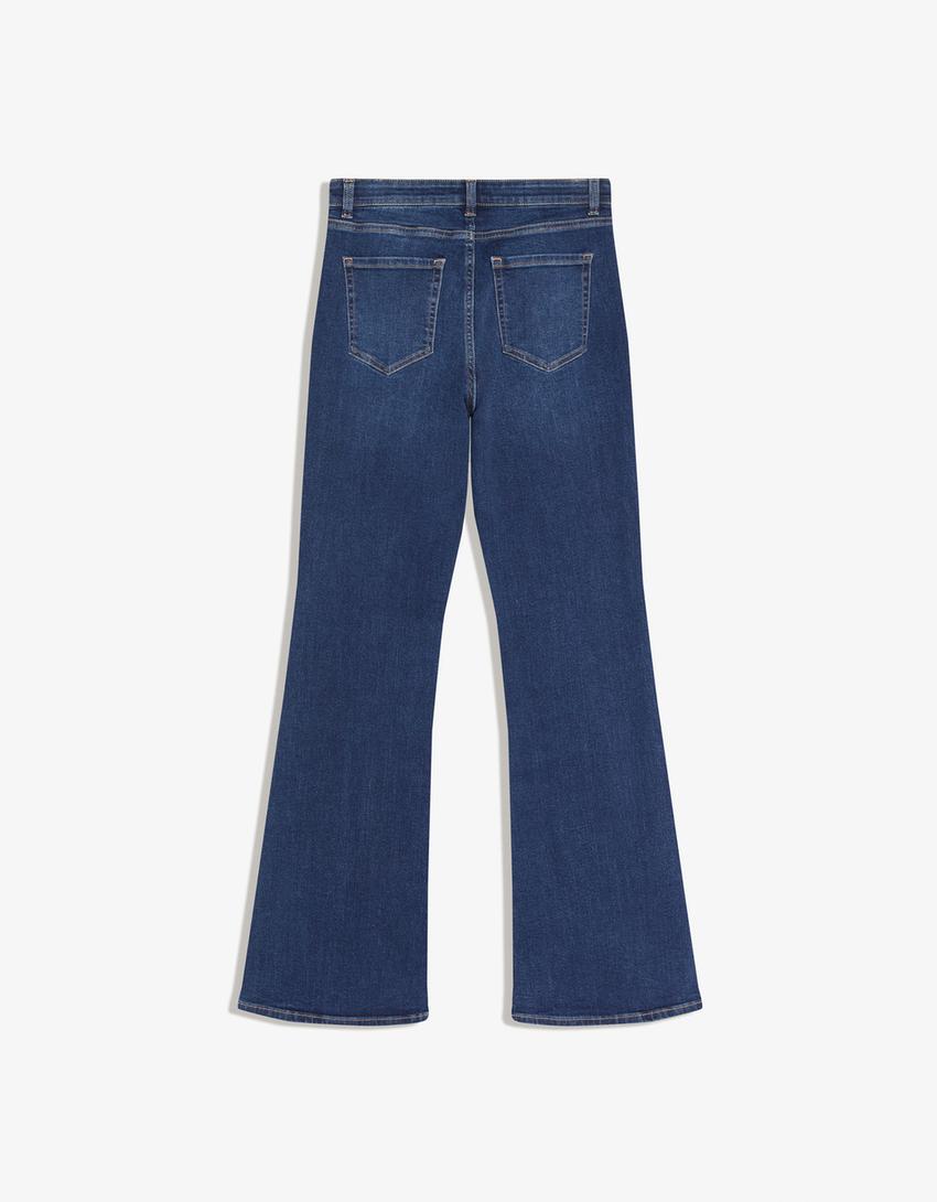 Schlaghose mit hohem Bund-Blau