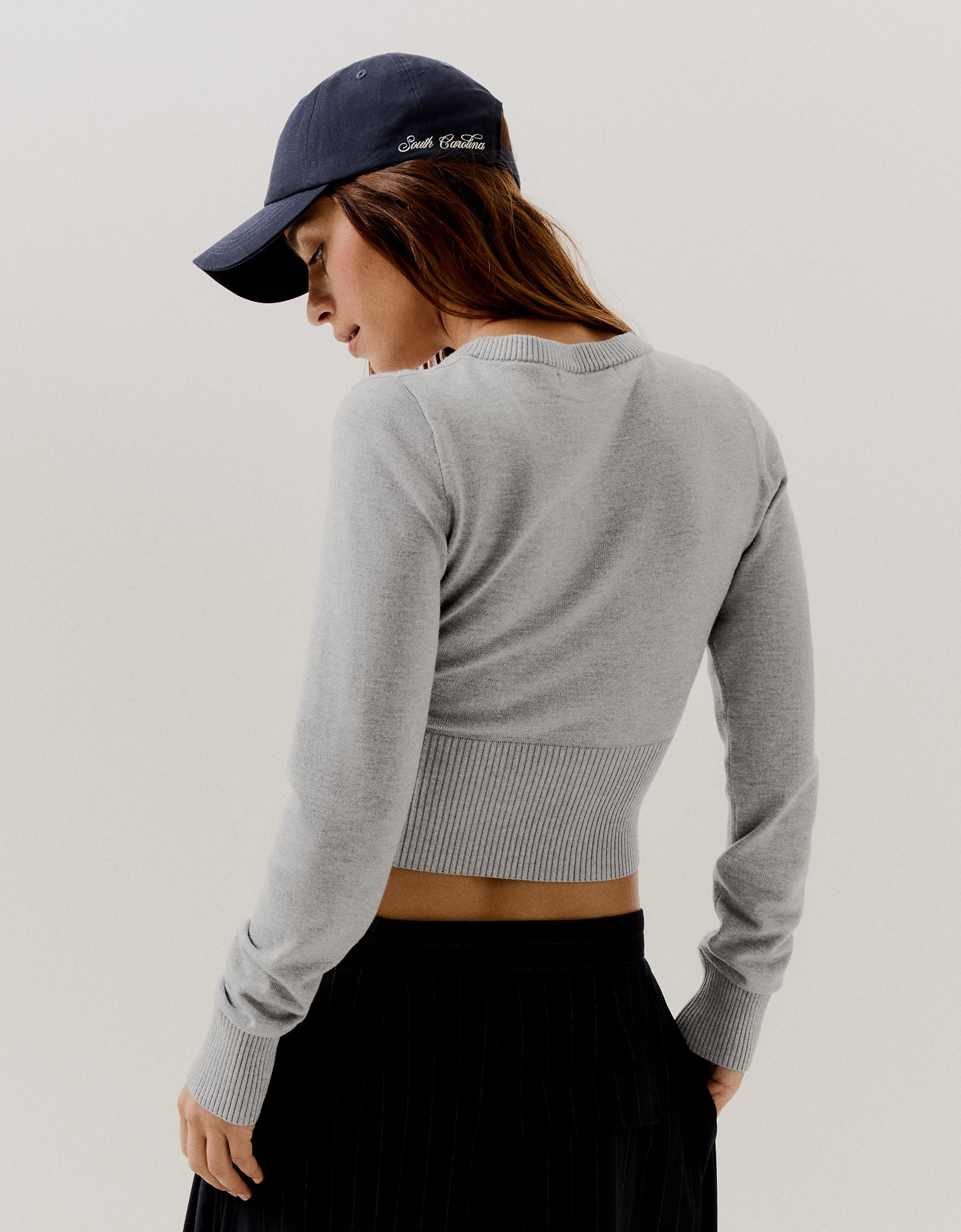 Embroidered V-neck jumper — Grey
