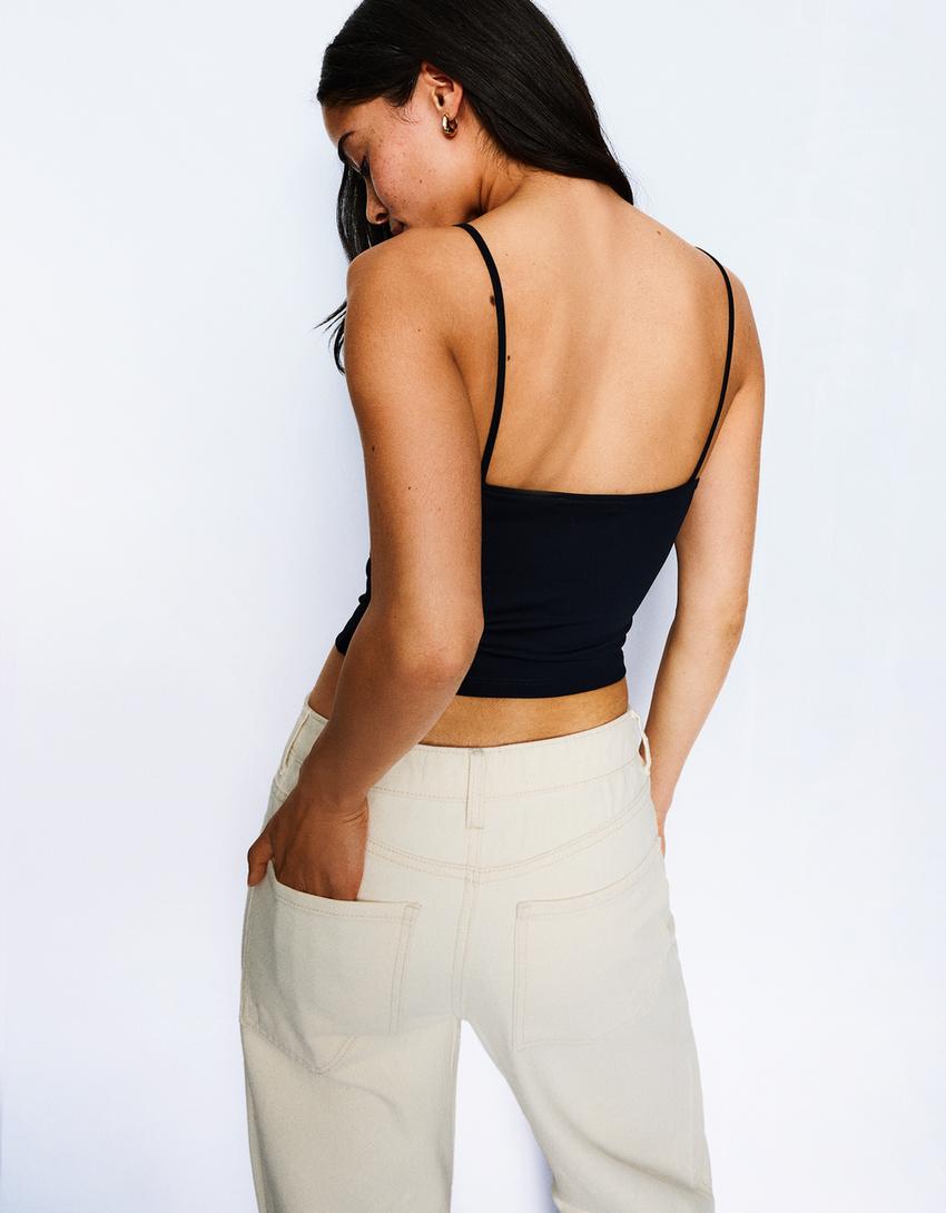 Ruffled strappy top-Navy-2