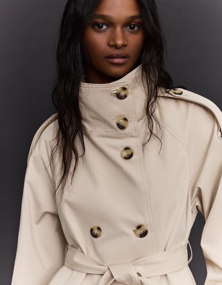 Casaco trench gola funil-Areia
