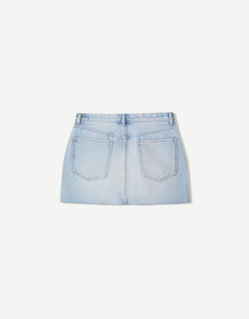 Falda pantalón denim mini-Azul lavado-4