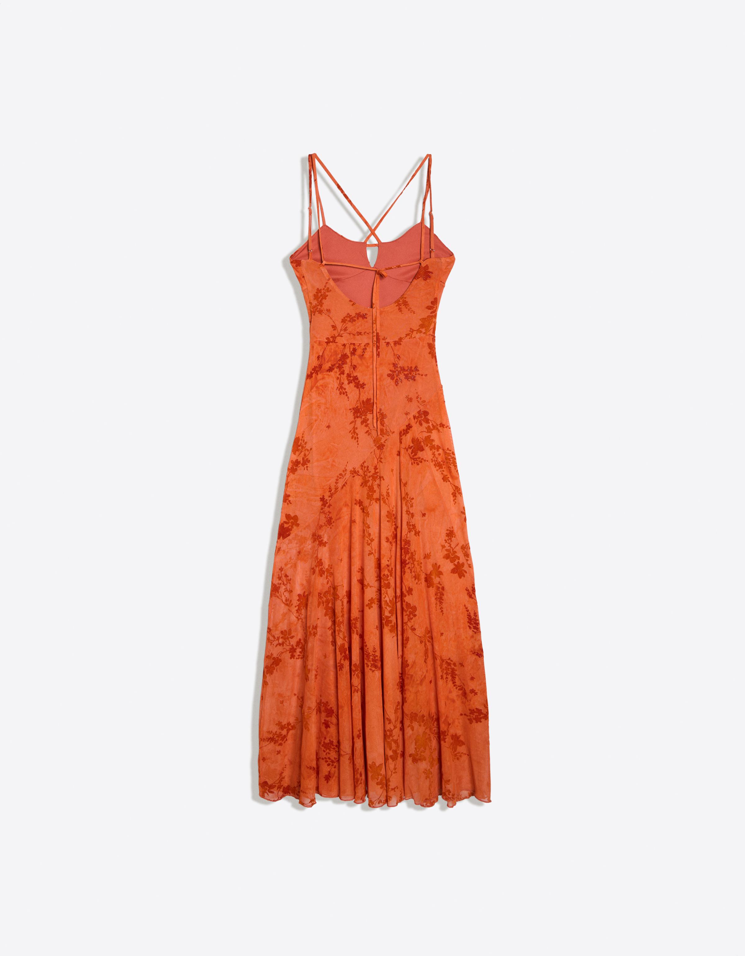 Midi dress with flocked tulle straps — Orange